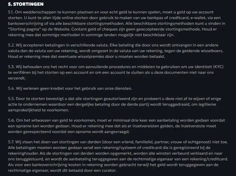 Betaalkeuzes in de SpinMills kassa met verschillende stortingsopties